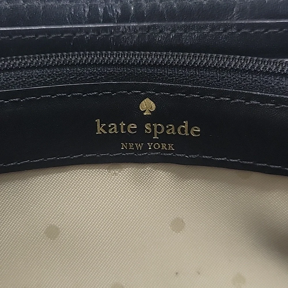 kate spade Black & Off-White Striped Zip Wallet